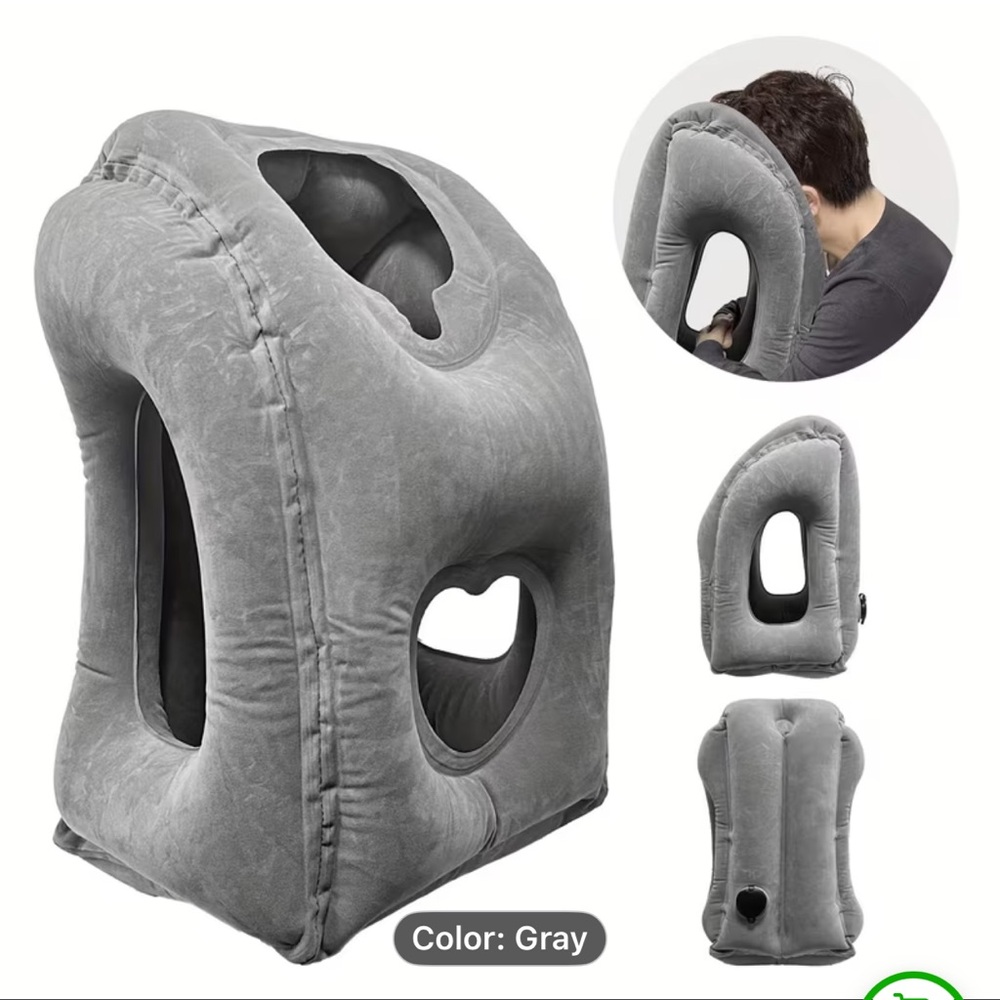 Gray Inflatable Travel Pillow